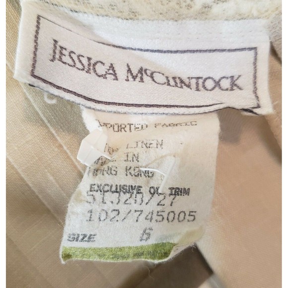 Jessica McClintock Vintage Beige Linen Peplum Ruffle Dress Exquisite, Sz 6 - Picture 3 of 16
